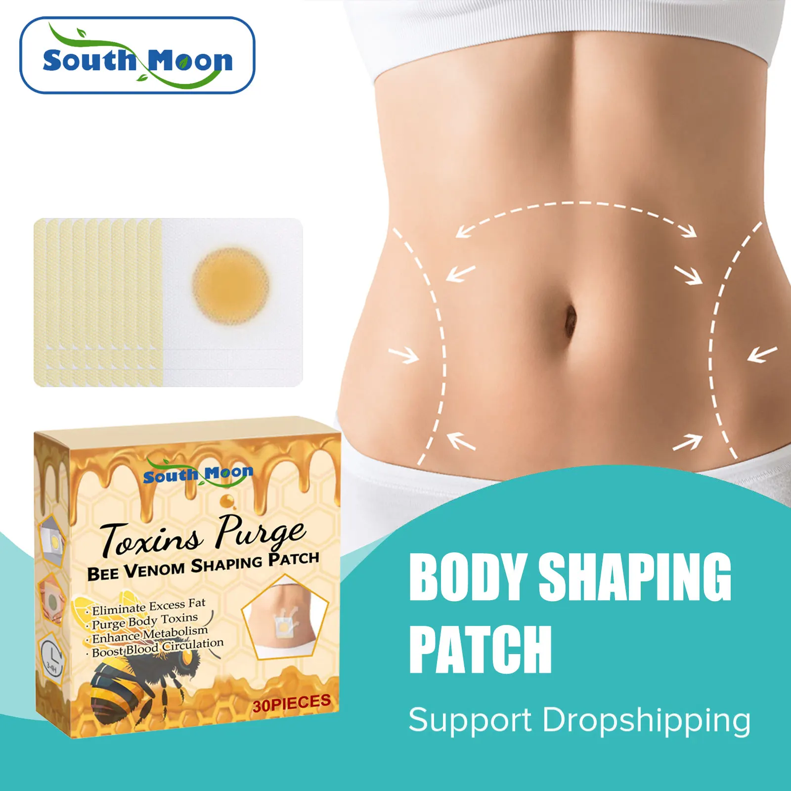 Bee Venom Shaping Patch Detox Abdominal Navel Sticker Promote Circulation Fat Burner Weight Loss Lymphatic Drainage Slim Patch