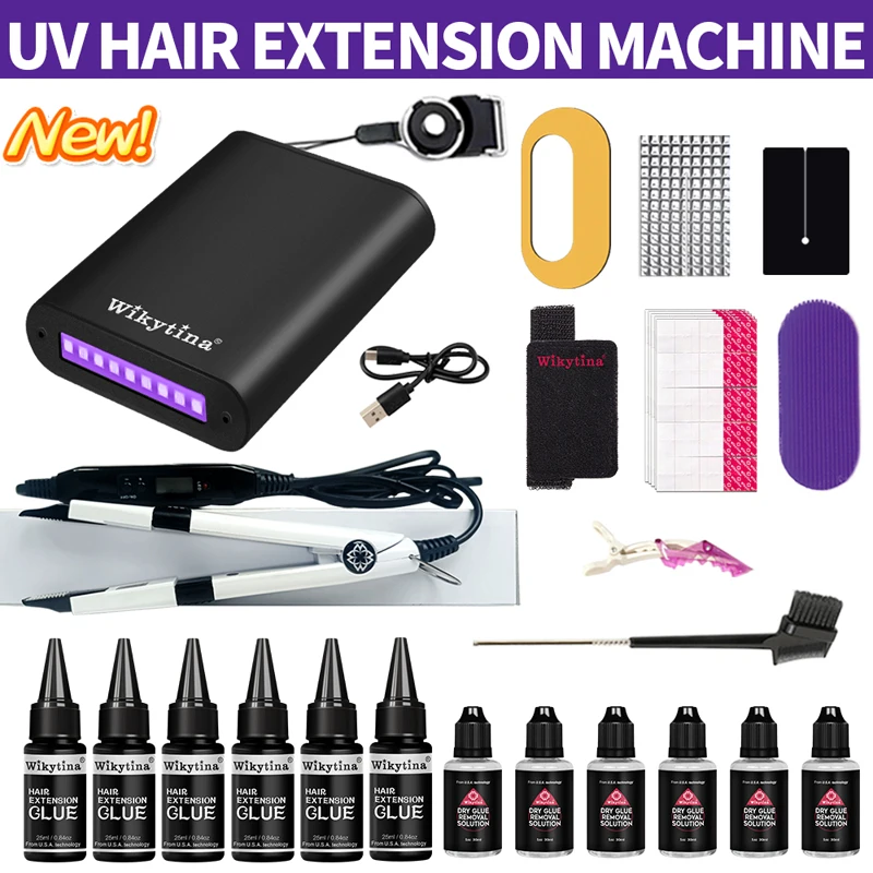 Ultimate Hair Extensions Application Kit with V Light UV Glue Hair Extension Machine and Tools for Salon Quality