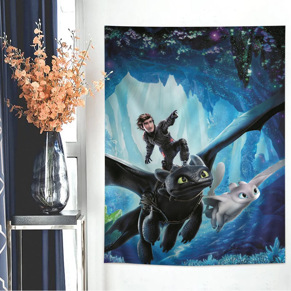 

Anime Movie H-How To T-Train Your Dragon Printed Large Wall Tapestry Indian Buddha Wall Decoration Witchcraft Bohemian Hippie