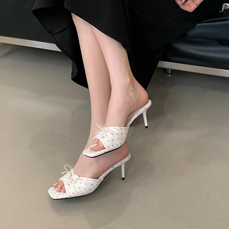 فراشة كونت رقيقة عالية الكعب البغال امرأة الموضة الضحلة أحذية مصممين حفلة صندل كاجوال النعال الراحة الشرائح الإناث #4