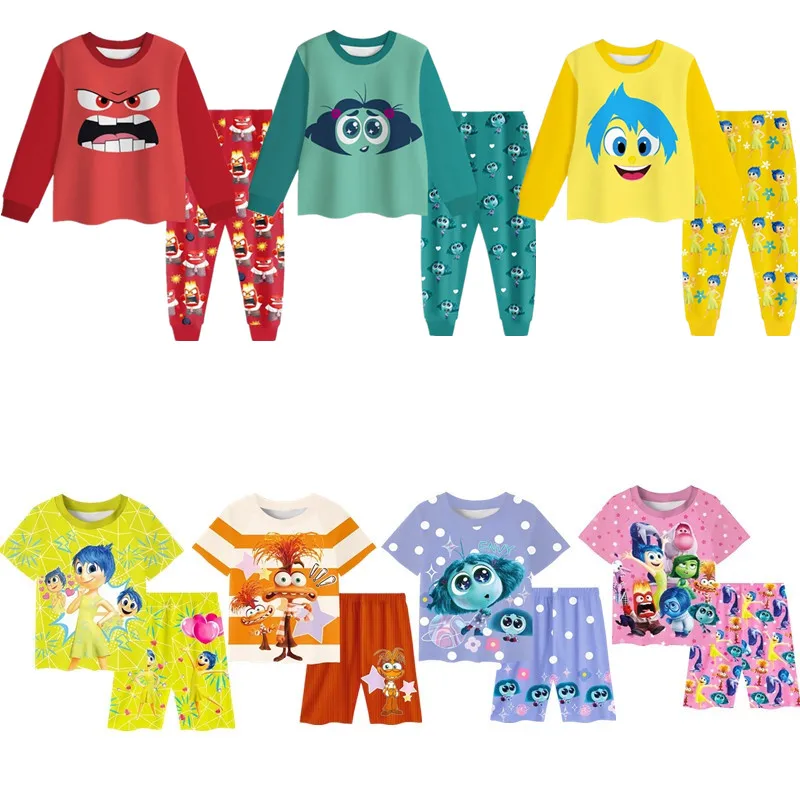 Kids Inside-Out 2 Costume Cartoon Joy Disgust Anger Pajama Sets Baby Girls Long Sleeve Tops Pants 2pcs Set boys Casaul Sleepwear