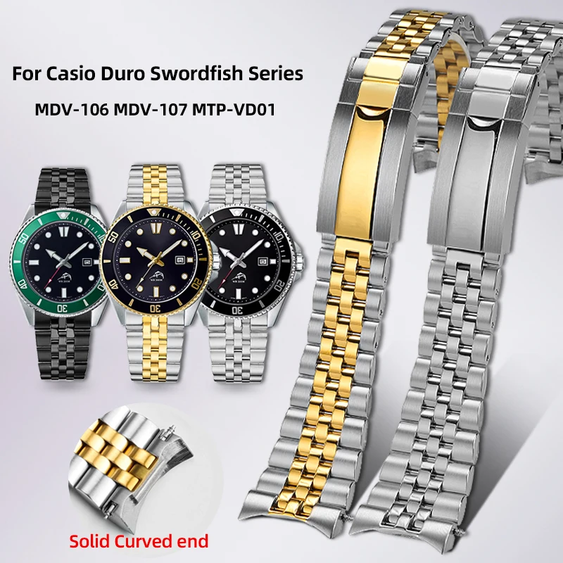 Ремешок из нержавеющей стали 22 мм для часов Casio Duro MDV-106/B/G MDV-107-1A MTP-VD01, ремешок для часов MDV106 MDV107, мужской металлический браслет с инструментами
