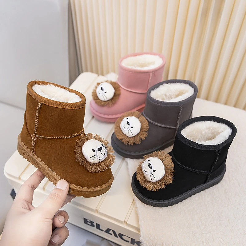

Children Lovely Thermal Boots Winter Furry Hairy Ankle Boots for Girls Cute Lion Outdoor Kids Causal Boys Plush Boots Fashion
