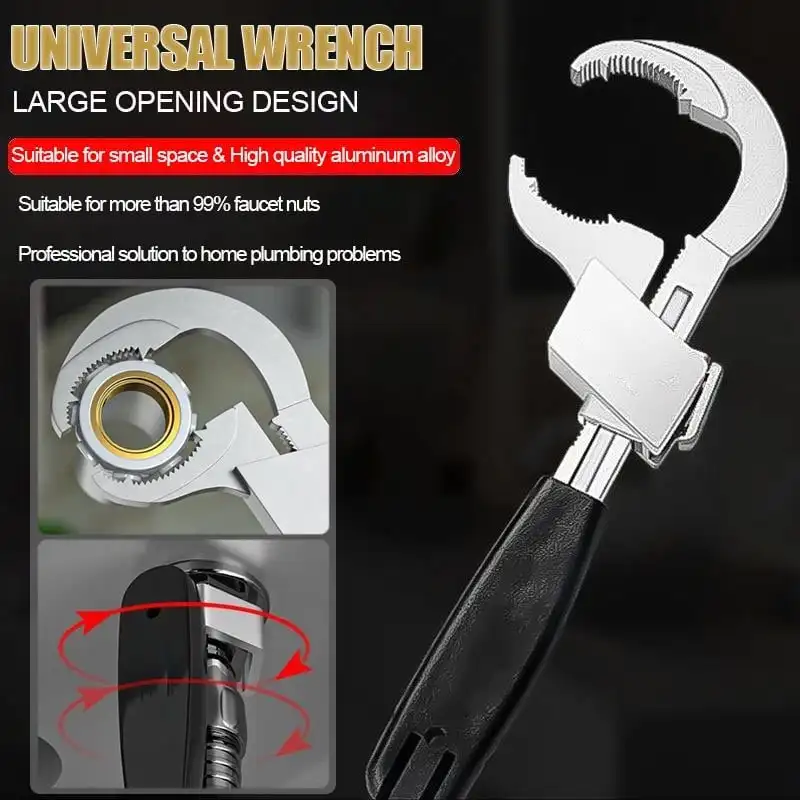 

Universal Adjustable Double-ended Wrench Multifunctional Bath Wrench Aluminium Alloy Open End Spanner Bathroom Repair Hand Tool