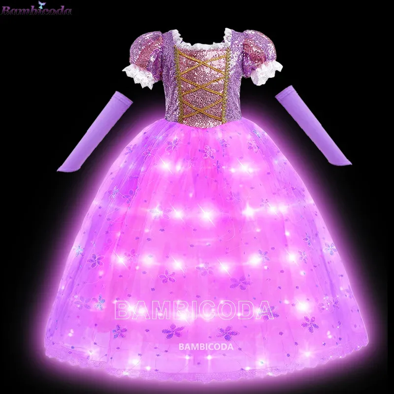 Elza belle princesa rainha da neve traje luz led vestido menina halloween ariel carnaval roupas crianças cosplay cinderela rapunzel