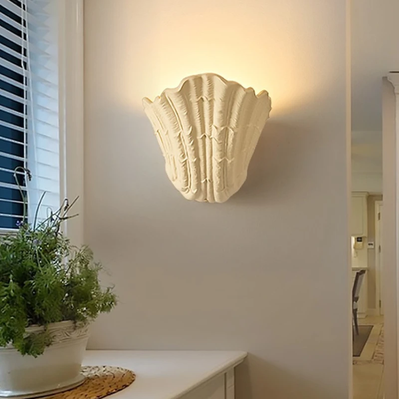 

French Design Shell Resin Wall Lamp LED E27 Wabi-sabi Baroque Art Decor Wall lights Bedroom Bedside Aisle Staircase Background