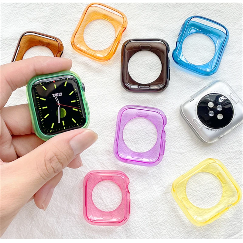 Ins Candy Color Clear Jelly Soft Case For Apple Watch 49 45mm 41 40 44 42 38 Cute Silicone Bumper Protector For Series 9 8 7 6 5