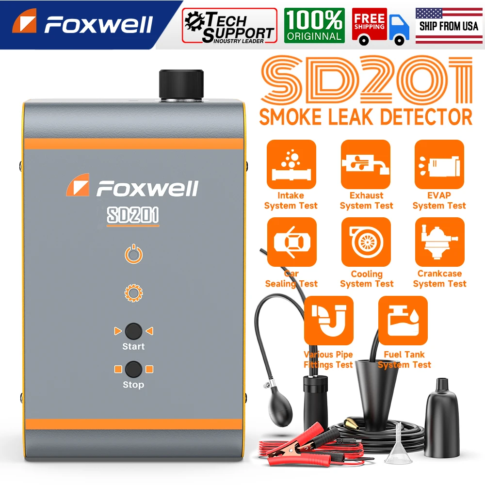 New FOXWELL SD201 Car Smoke Generator 12V Automotive EVAP Smoke Machine Diagnostic Tester Vacuum Fuel Pipe Oil Leak Detector