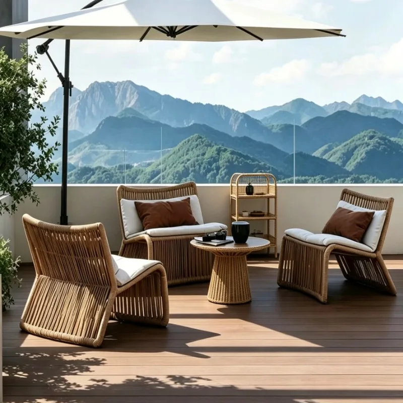 Nordic outdoor rattan rattan chair three-piece sun room rope chair sofa leisure courtyard living room furniture combination