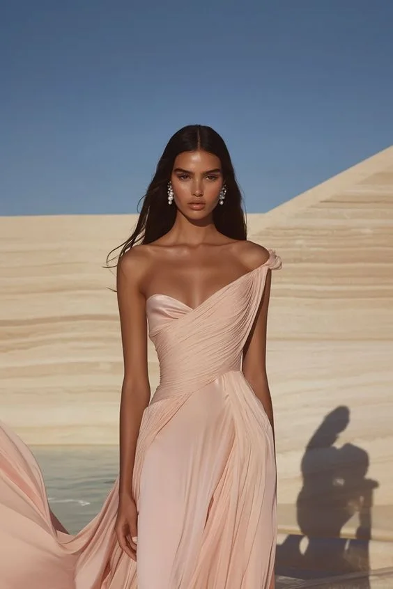 LORIE Customized One Shoulder Pink Satin Party Dresses Ribbon Homecoming Evening Prom Dress Sleeveless Floor-Length Prom Gown