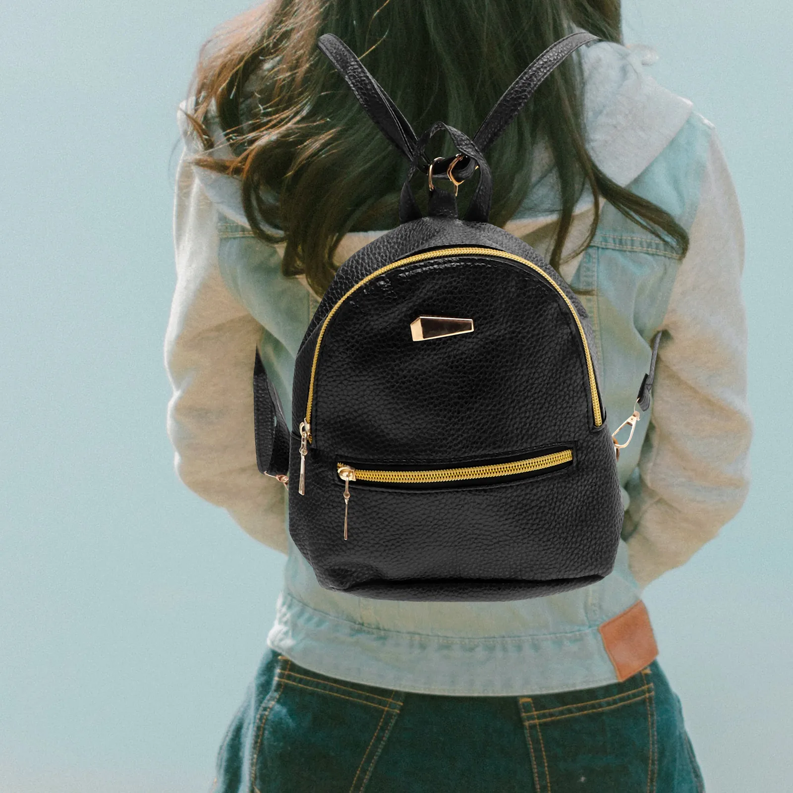 

New Fashion Women'S Mini Backpack Ultra Pu Casual Daypack For School Travel With Adjustable Straps Black