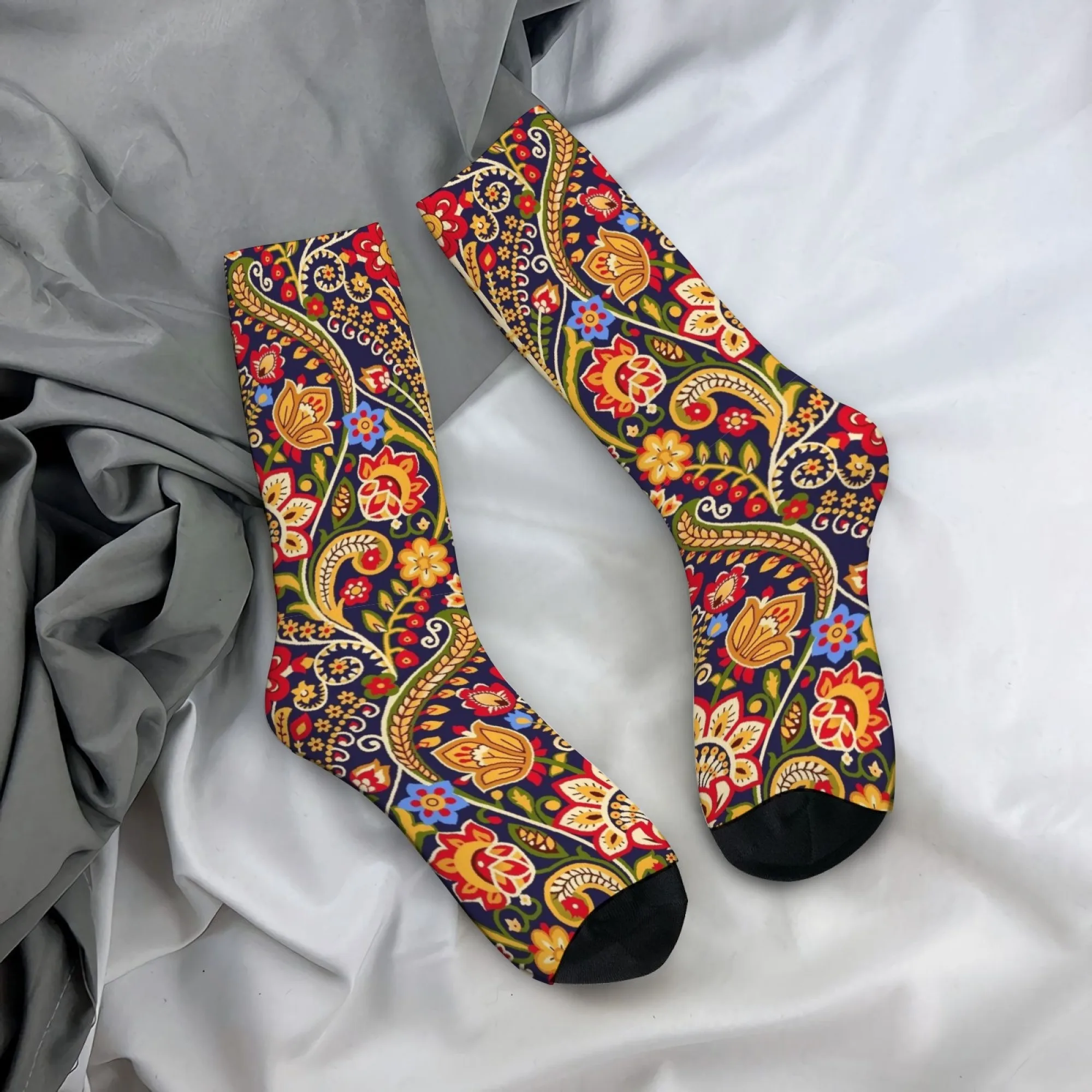 Bohemian Ethnic Vintage Floral Art Socks Casual Fashion Men's Socks Comfortable Breathable Non-Slip Outdoor Cycling Sports Socks