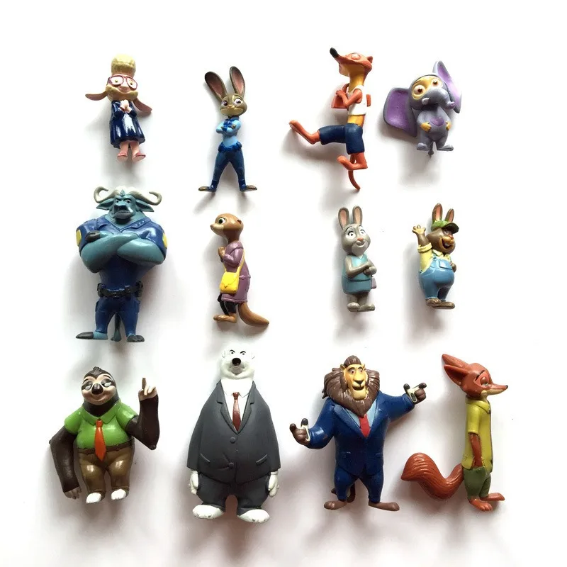 12pcs Disney CartoonPixar Zootopia Cartoon Judy Hopps Nick Wilde Action Figure Ornament  Model Doll Toy Collection Birthday Gift