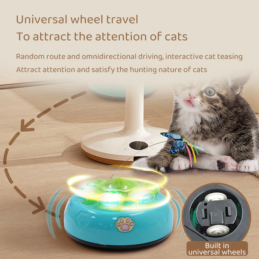 Interactive Cat Toy Butterfly Funny Electric Rotating Kitten Toy Cat Teaser with Light USB Charging for Indoor Cats Puppy