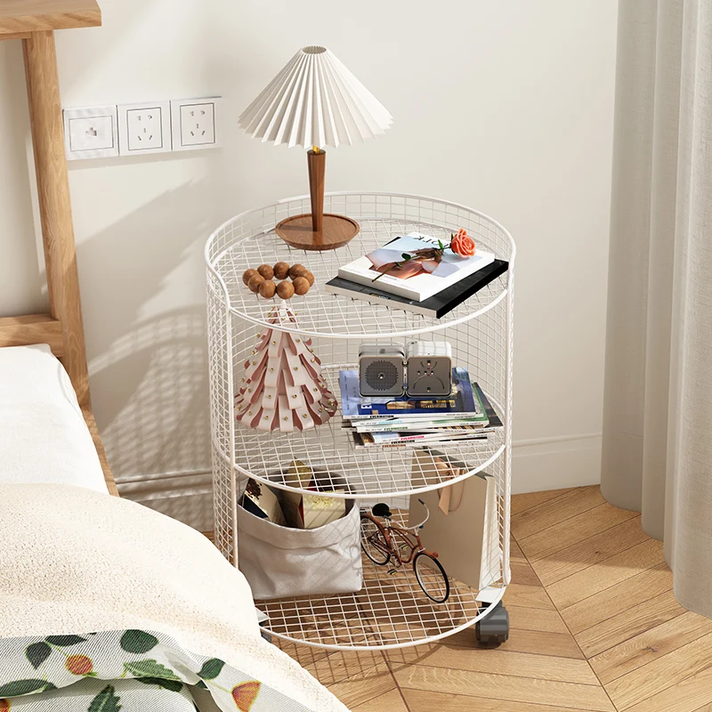 3-layers Iron Nightstand Bedroom Living Room Small Bedside Table Storage Shelf Mobile Metal Bedstand Side Table Home Organizer