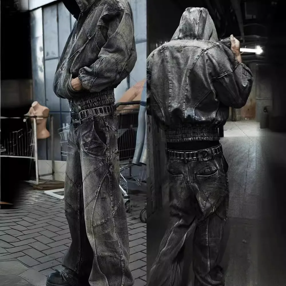 

Men Women Grunge Baggy Ripped Denim Trousers Gothic Vintage Distressed Wide Leg Jeans Goth Y2k Streetwear Punk Hip Hop Jeans