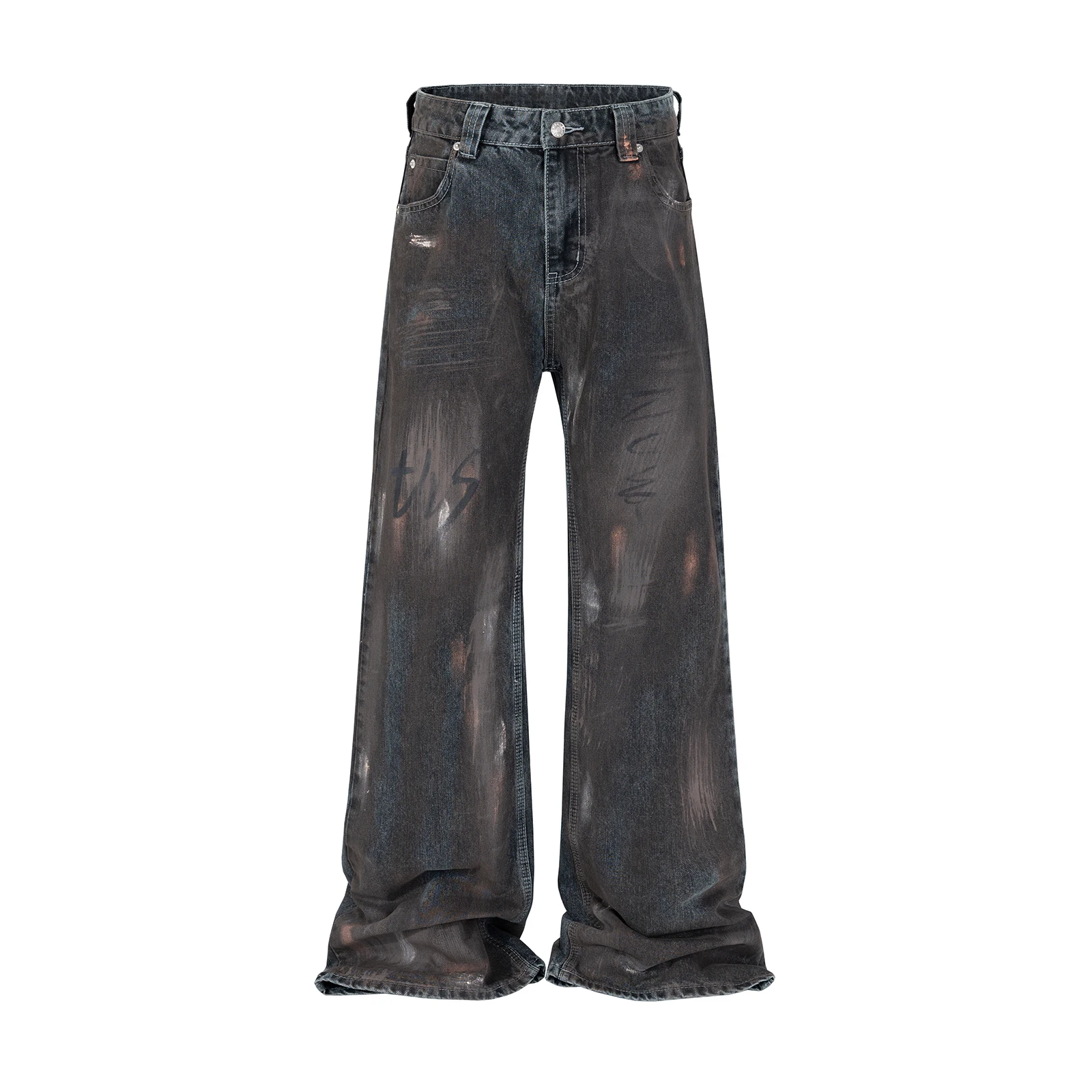 

Faded Mud Dyed Hand-painted Vintage Baggy Jeans for Men High Street Washed Straight Pantalon Homme Denim Trousers Oversized