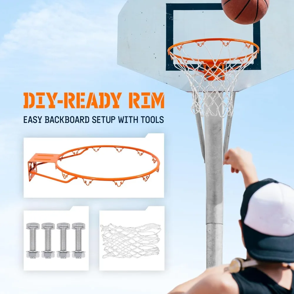 شبكة كرة سلة شديدة التحمل مقاس 18 بوصة للاستخدام الداخلي والخارجي، تناسب الأطواق للشباب والكبار مع البراغي #6