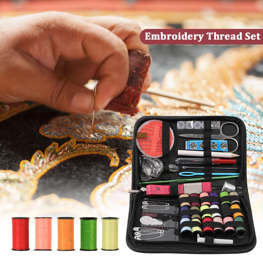 Complete Sewing Kit with Threads Needles Scissors Tape Measure Buttons Compact and Portable Handwork Multi-Function Sewing Tool