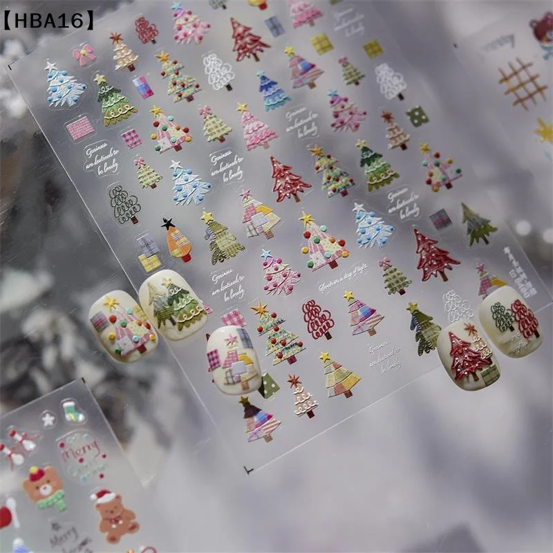 ómHBA16 Parque Kerstboom Sneeuwpop Beer Konijntje Dieren Nagelstickers Elegante vrouwen Vlamend hart DIY Nail Art Sticker Manicure Deca