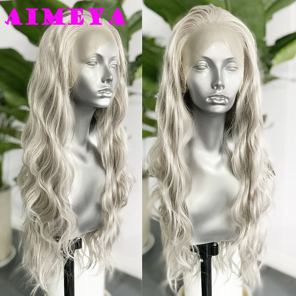 AIMEYA Colorful Lace Wig Long Loose Curly New Green Synthetic Lace Front Wig for Women Heat Resistant Cosplay Daily Use Hair