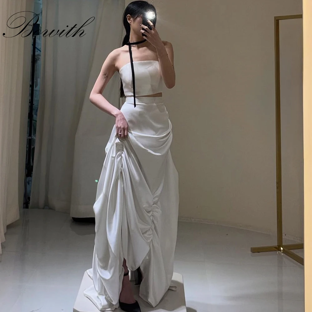 

Bowith Korean Wedding Dresses 2 Piece Strapless Bridal Reception Dresses Customized Floor-Length Bridal Wedding Snap Dresses