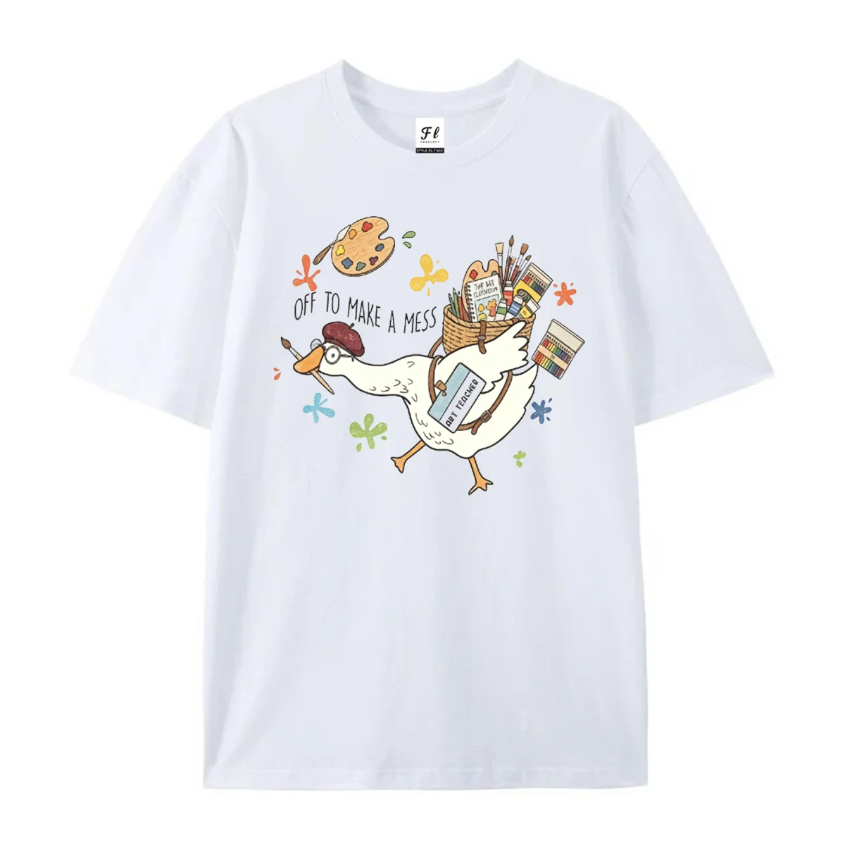 Women  Art Teacher Goose Graphic T Shirt Summer O Neck Short Sleeve Tops Unisex Casual Loose Cotton Tee Artist Quote Streetwear