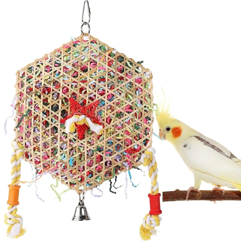 Parrots Toy Rattan Shredded Paper for African Cockatiel Conure Teeth Grinding Supplies for Yard Garden Tree Hanging Decor