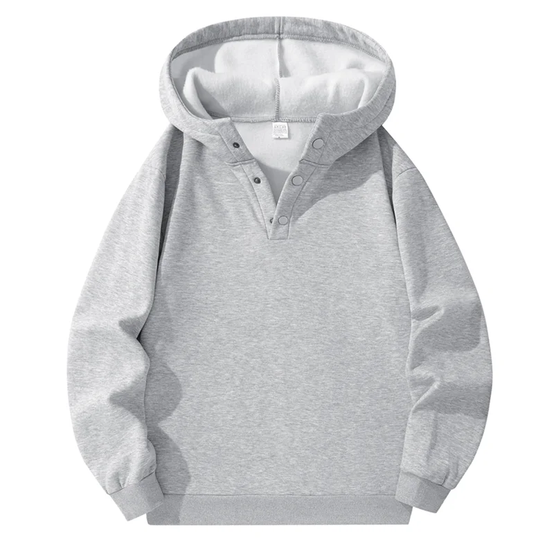 

Minimalist Solid Color Fleece Hoodie Half Chest Button Long Sleeve Couple Loose Casual Sweatshirt