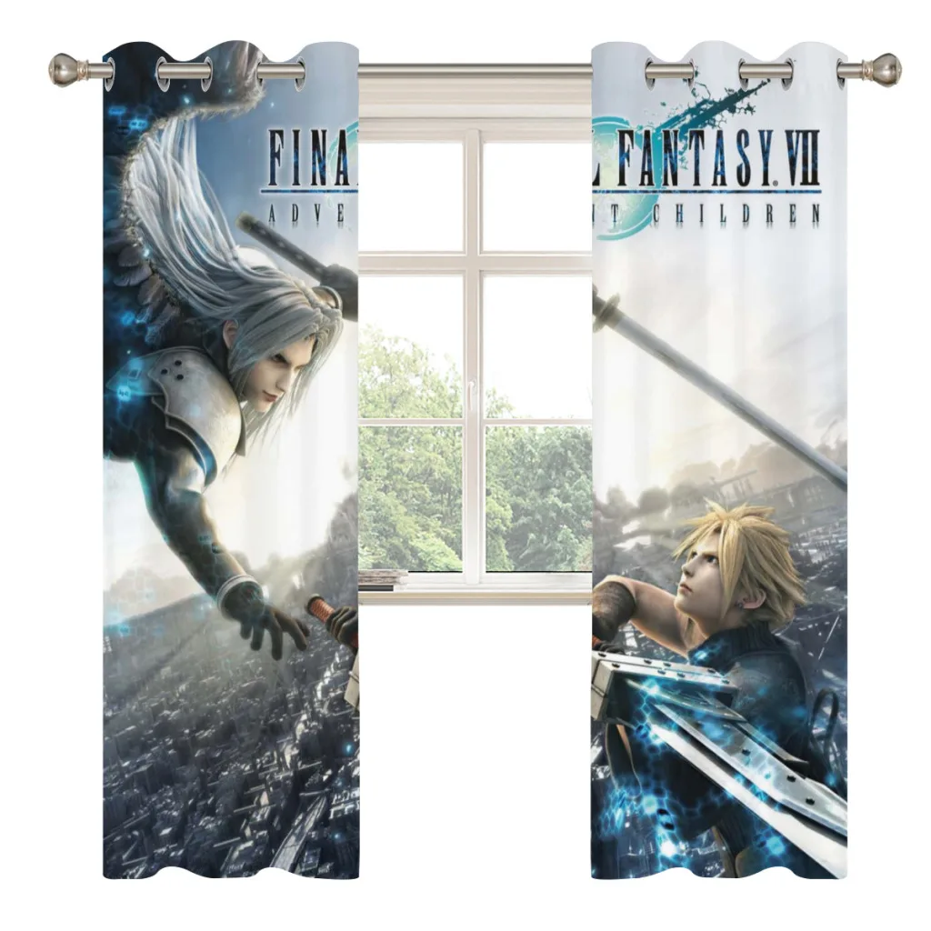 F-Final-Fantasy-VII Window Curtains Hot Game for Living Room Bedrooms 2 pieces Aesthetic Room Decoration