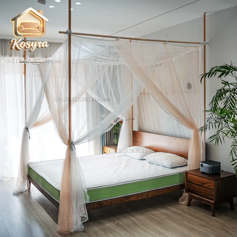 

Antibacterial mosquito net square top heaven and earth pole retractable household bedroom bracket floor enlarged princess style
