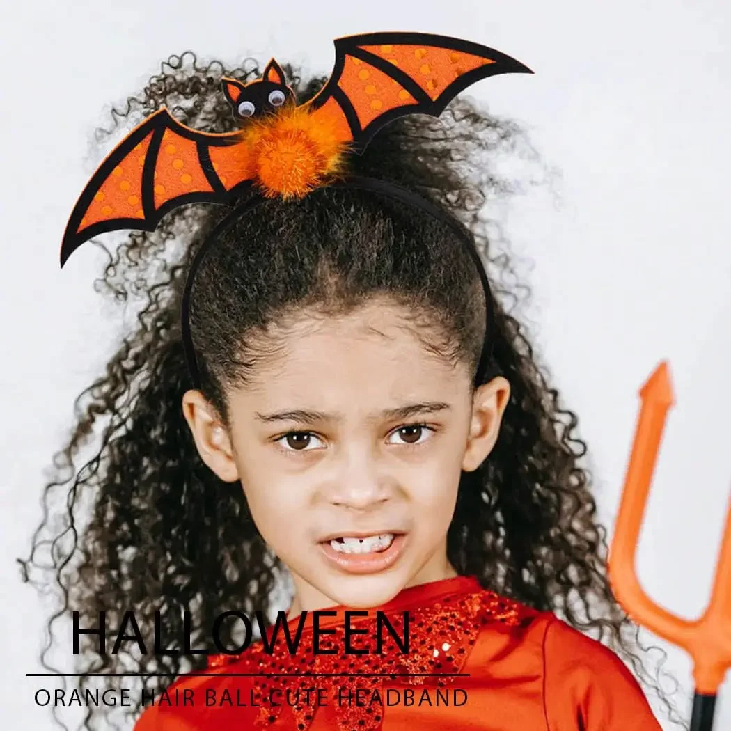 

Halloween Headband Cute Bat Head Band Orange Hairball Hairbands Costume Hair Accessories for Halloween Party Cosplay