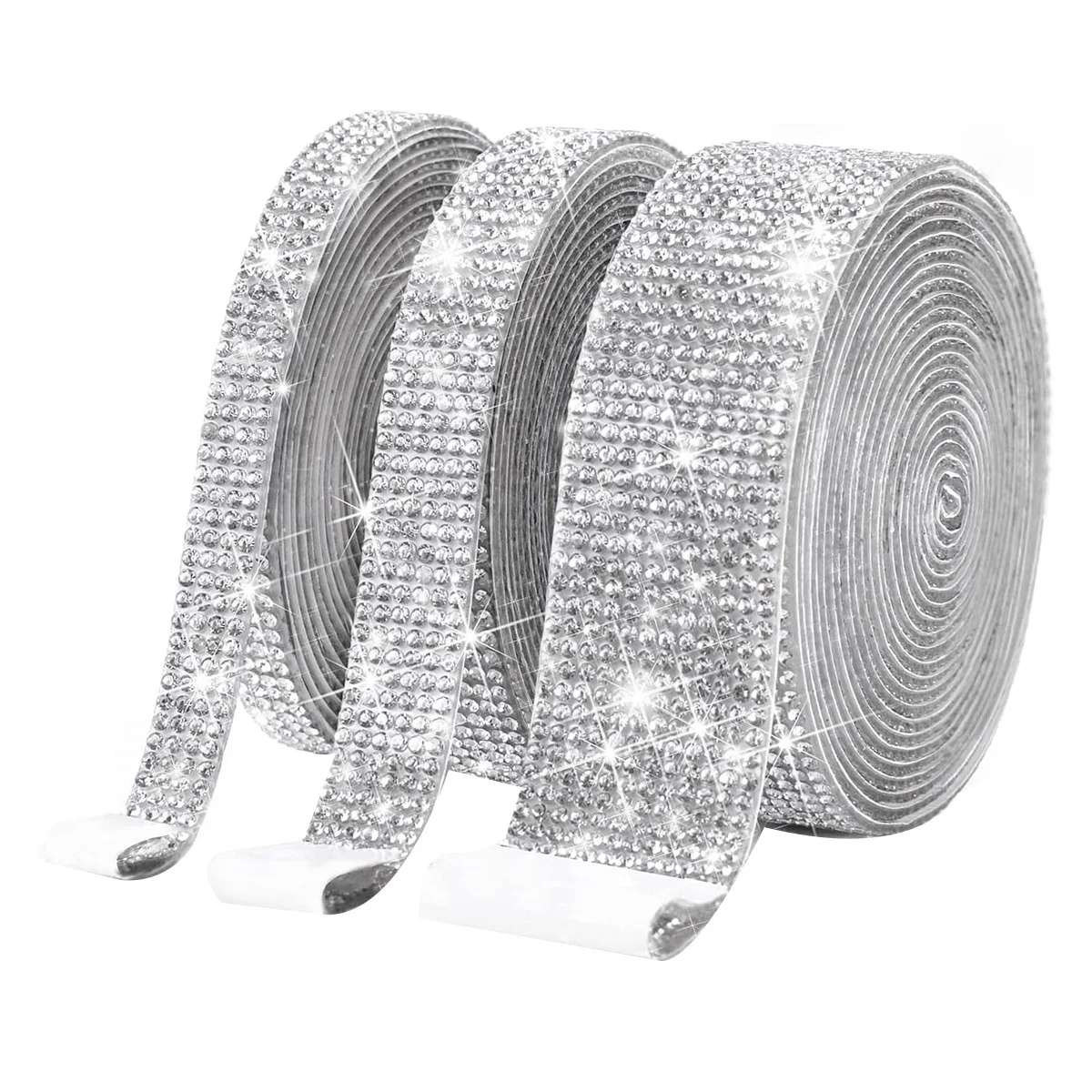 3 Rolls Self Adhesive Crystal Rhinestone Diamond Ribbon - Bling Diamond Stickers Wrap Roll DIY with 2 mm Rhinestones