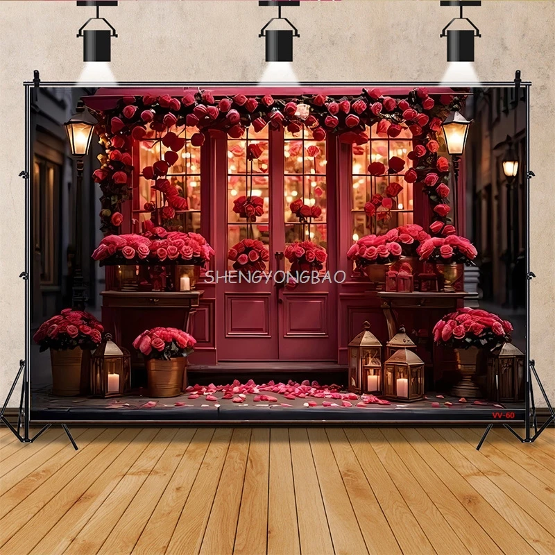 

SHENGYONGBAO Valentine's Day Photography Backdrops Props Lover Rose Flower Wall Wedding Store Front Dream Photo Background AL-12