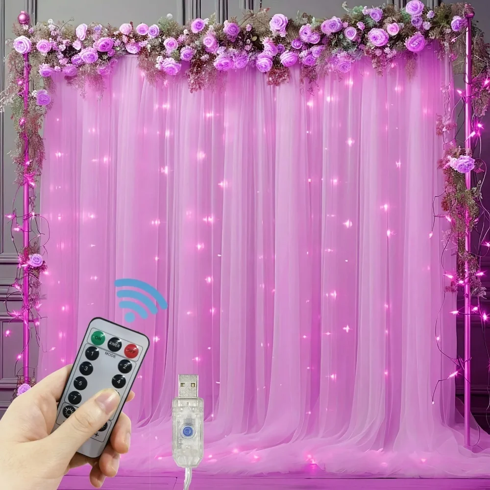 

Светодиодная гирлянда-штора с 8 режимами, USB, для декора дома, Рамадан, День святого Валентина, свадьба, вечеринка, уличная гирлянда, 2026