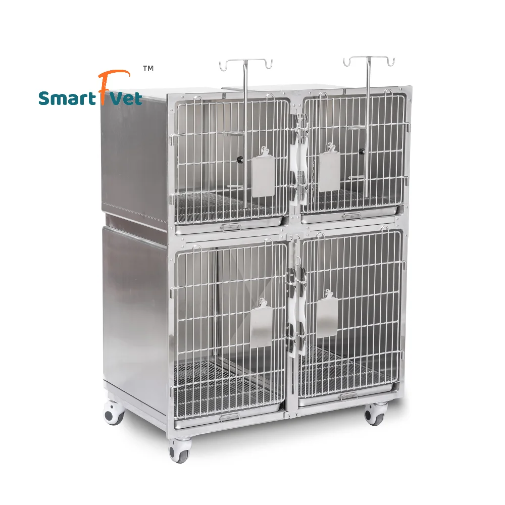 Smart F Vet HV-TC01 Professional Pet Cage 304 Stainless Steel Double layer 4 position Dog Cage