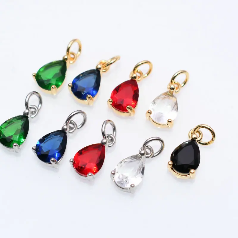 

Wholesale Women Jewelry Findings Anti Fading Gold Plated Big CZ Setting Water Drop Pendant Charms for DIY Bracelet Necklace