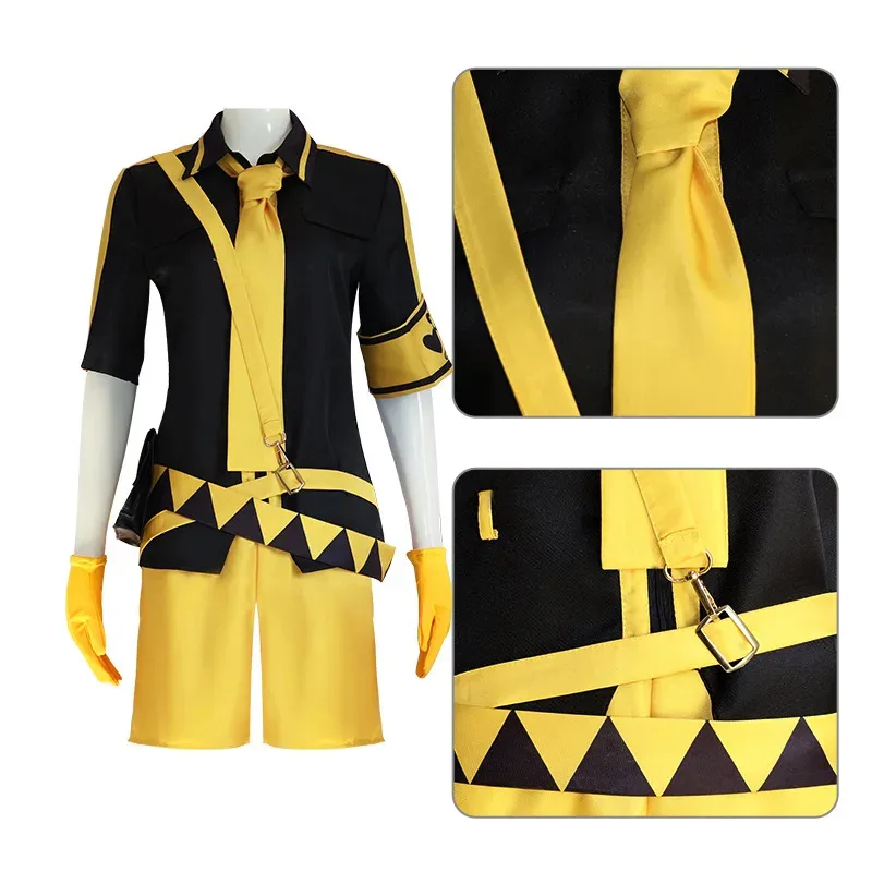 가상 미쿠 푸푸 공주 코스프레 의상 세트 블루와 옐로우 탑 스커트 유니폼 여성용 할로윈 카니발 파티 러브 이즈 위