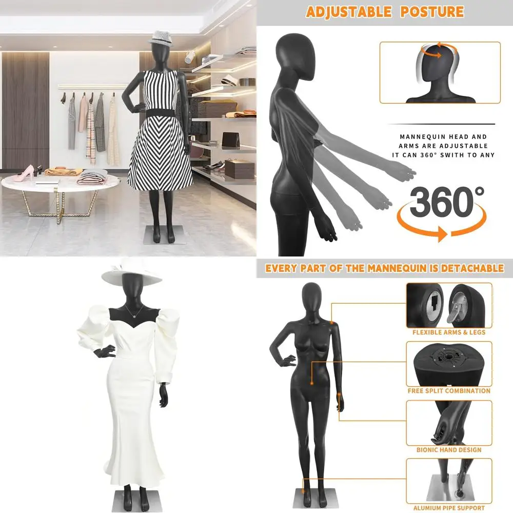 

Adjustable 70 Female Plastic Mannequin with Detachable Head and Metal Base, Black