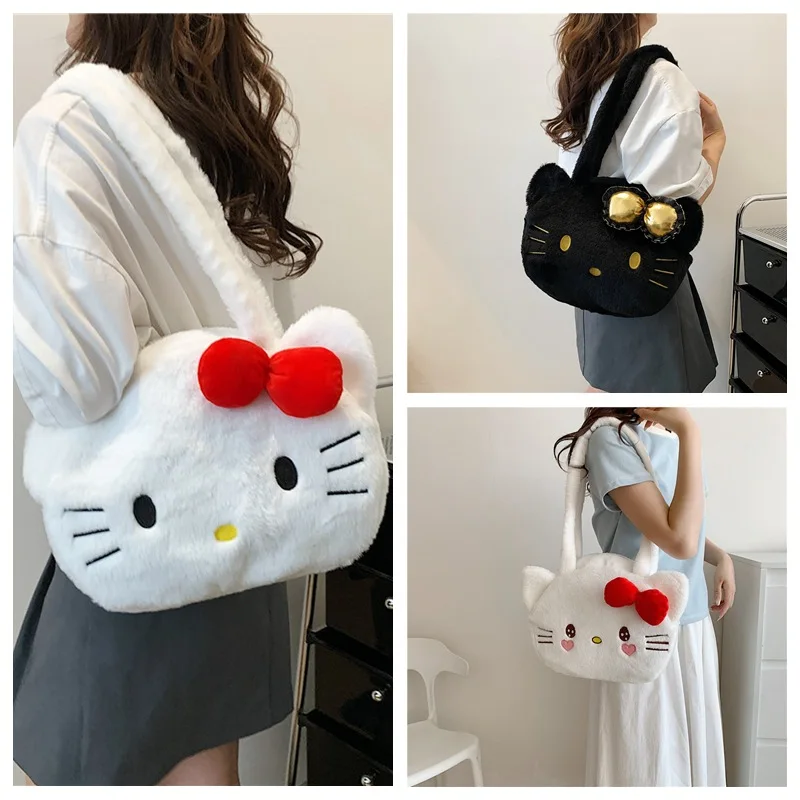 Sanrio Plush Handbag Kitty Cute Kawaii Large Handbag Cartoon Storage Bag Birthday Gift Anime Accessories