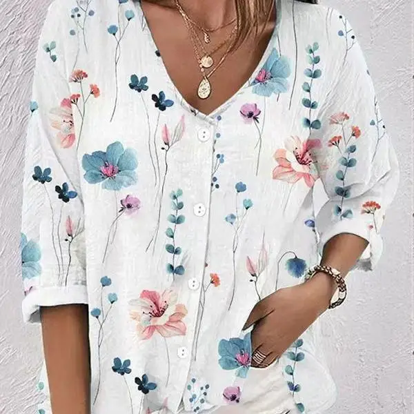 

Ele Women's Long Sve Printed Cardigan Collared irt Loose Fit Polyester Fiber Open Sle Autumn Faion Women's Top