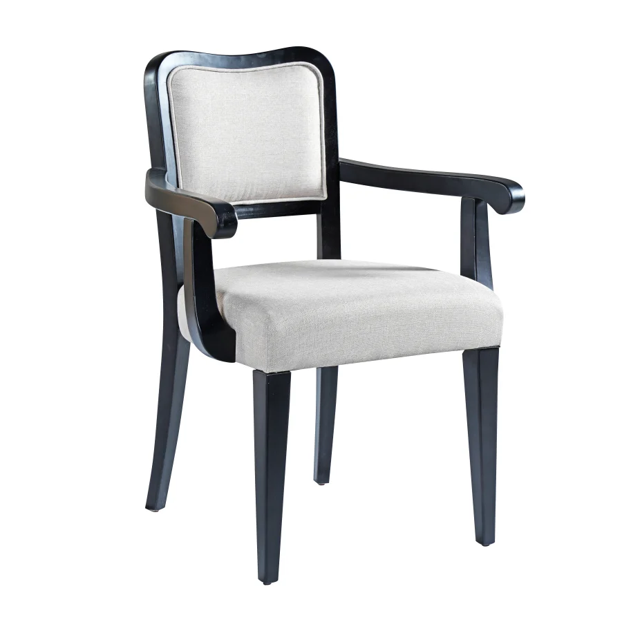 Upholstered Dining Chairs Set of 2 Traditional Armchairs with Curved Lines, Solid Hardwood Frame and Padded Armrests, Elegant B
