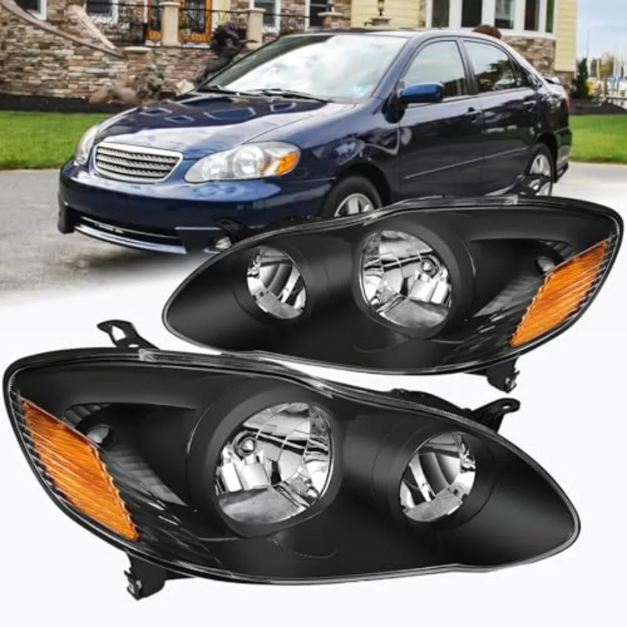 

Комплект из 2 фар для Toyota Corolla CE LE S XRS Sedan 2003-2008 годов выпуска, матовый черный цвет, замена штатных фар.