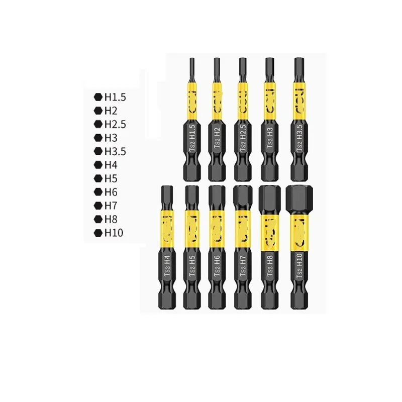 마그네틱 육각 스크루드라이버 비트, 육각 섕크 드릴 비트, L50mm, S2 스틸, 1/4 인치, H1.5, H2.0, H2.5, H3, H3.5, H4, H5, H6, H7, H8, H10