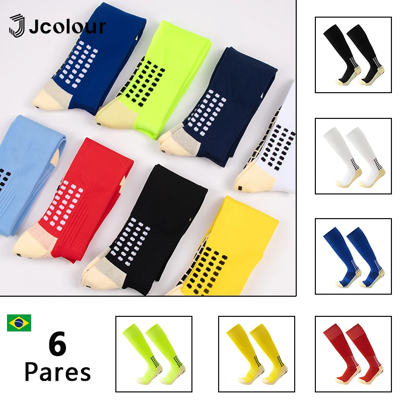 6 Pares, Meiãs futebol cano alto, Meias ciclismo treinamento, Antiderrapantes, Alta elasticidade e respiráveis