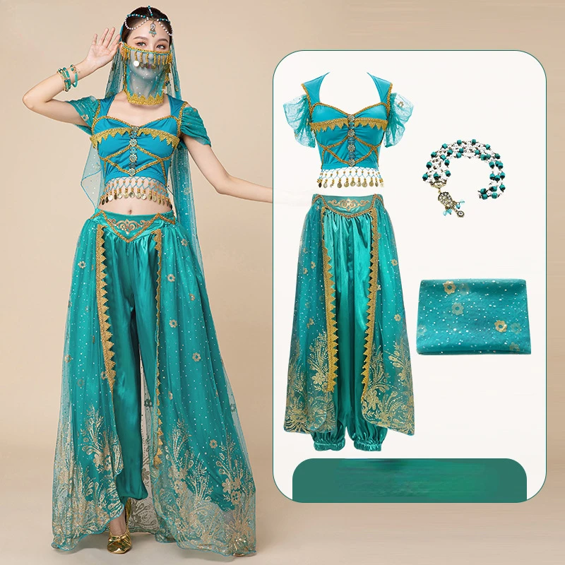 Costume di Halloween Aladdin Jasmine Princess Costume da pratica di danza del ventre Han e Tang vestito da prestazione in stile cinese per le donne