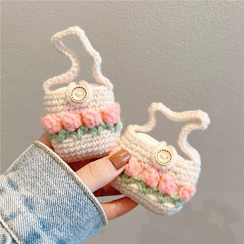 Knitted Tulip Protective Case for Airpods1\2\3\pro Plush Soft Shell Wireless Bluetooth Headset Fashion Jewelry