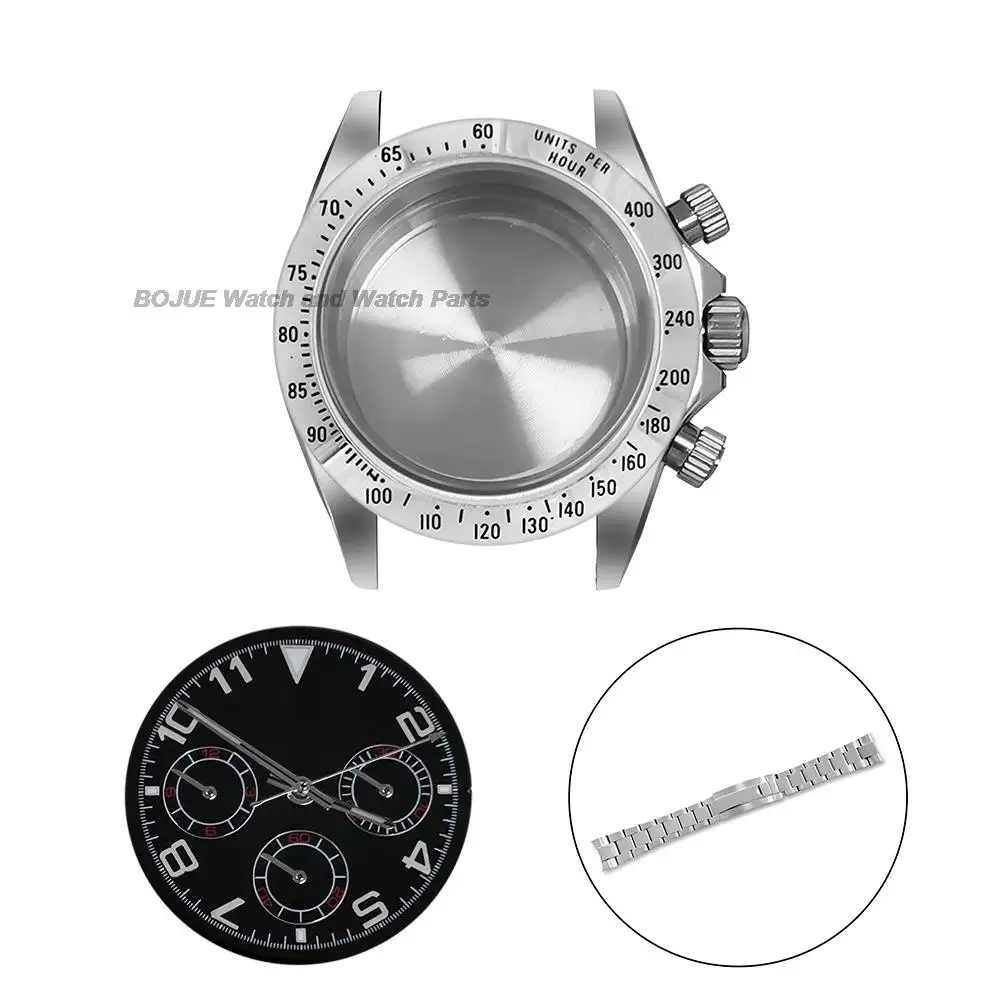 Sapphire Glass 39mm Men\'s Watches Case Bracelet Stainless Steel For 29.5mm Dial VK63 Movement Daytona Repair Tool Parts