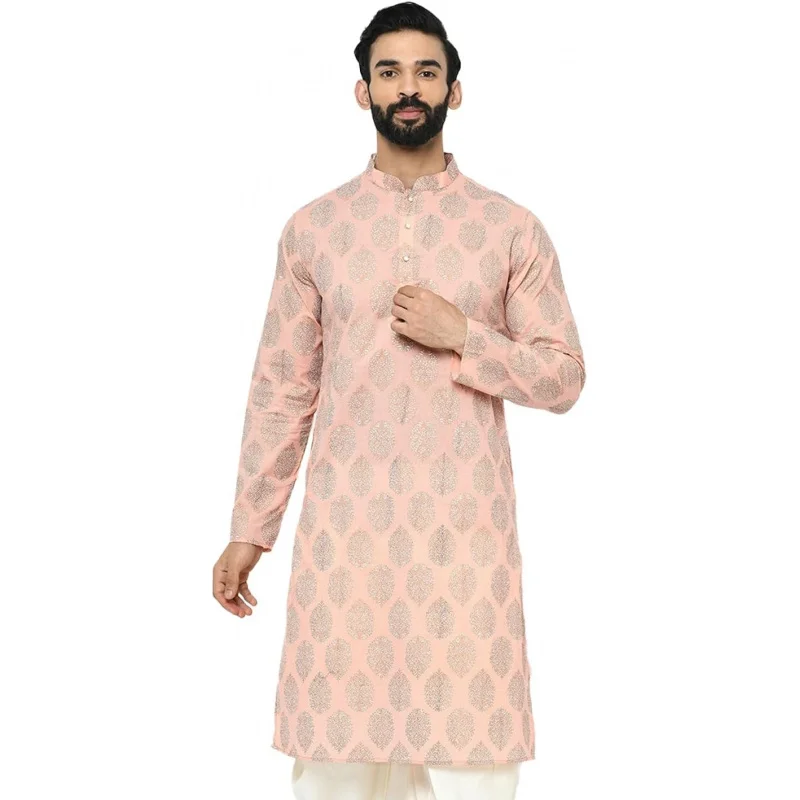 

Mens Kurta - Printed Cotton Blend Tunic - Indian Wedding Outfit for Men - Festive Wear for Diwali, Eid & Celebrations