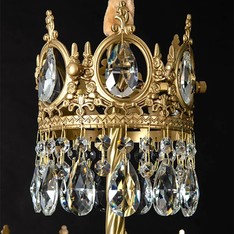 Modern Luxury Chandelier LED Crystal Vintage French Pendant Light for Living Bedroom Golden Crown Lamp Indoor Lighting